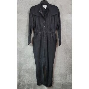 Ba&sh Jumpsuit Womens Small Black Cupro Snap Button‎ Soft Silky Satin Feel